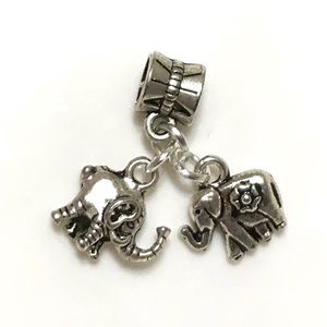 Silver Mom Baby Elephant Dangle Charm